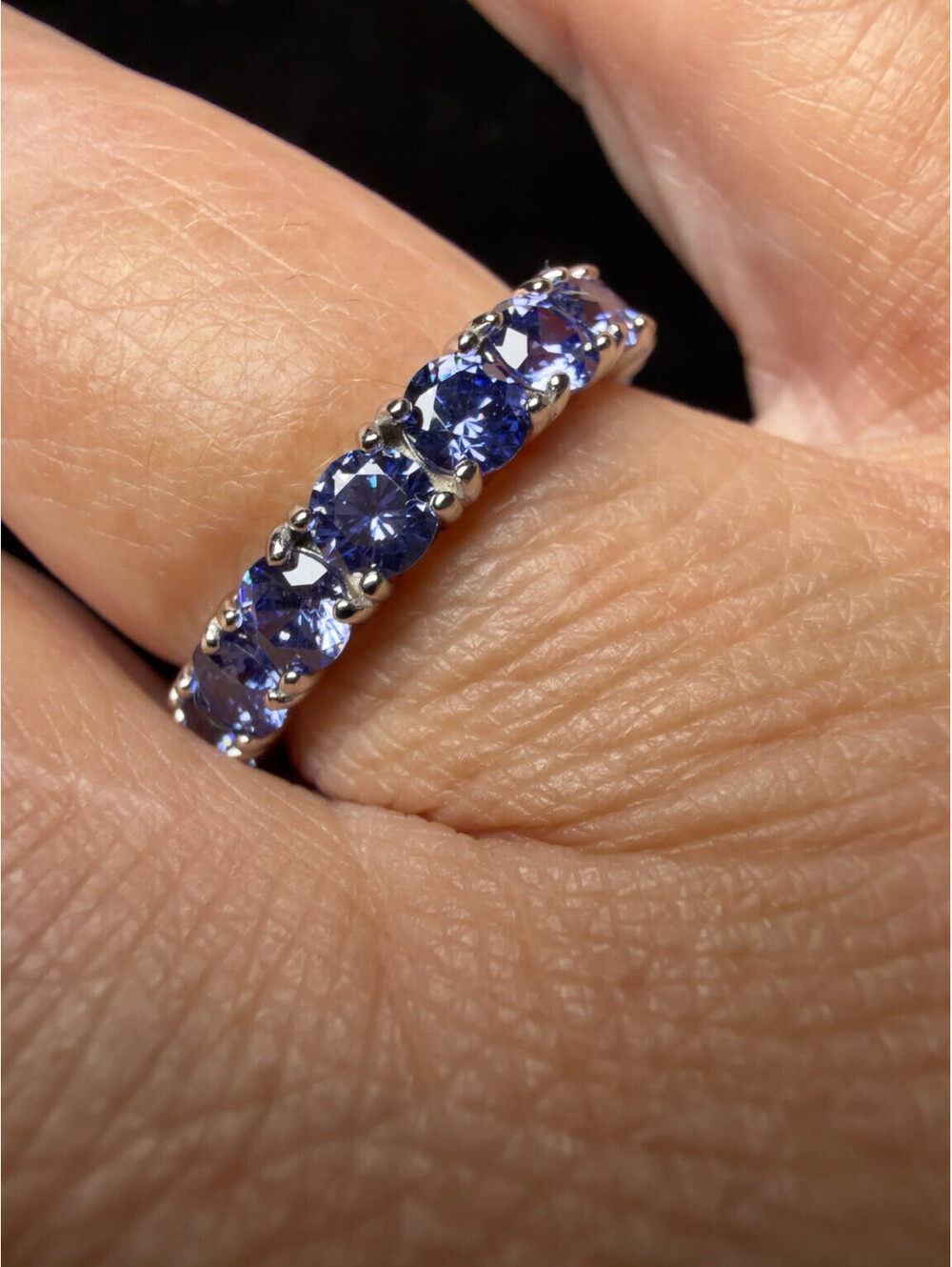 Blue-Violet Round Stone Sterling Silver 925 Full Eternity Band Ring Size 10
